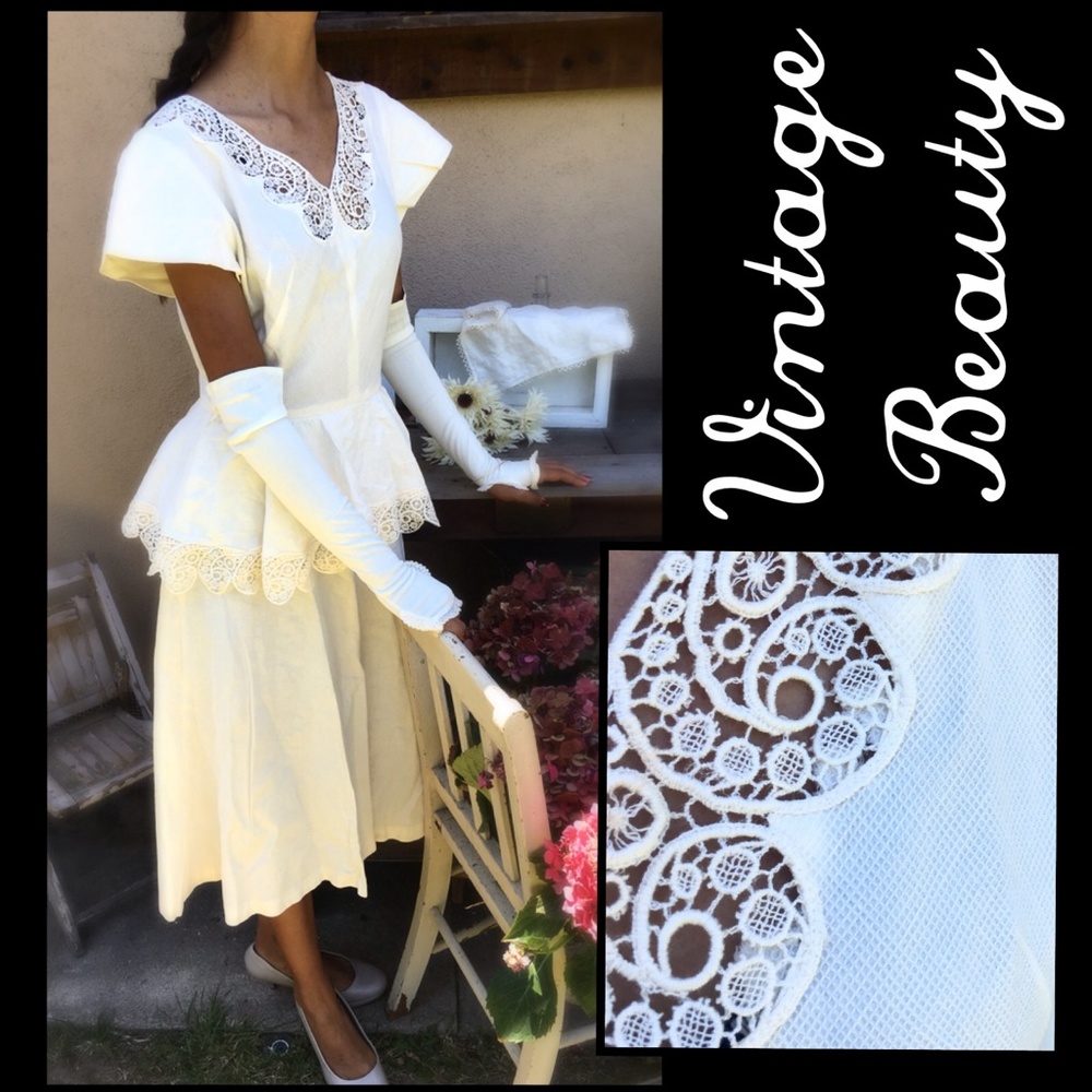 PEPLUM Vintage 1940's Midi Pencil Dress w/ Gloves